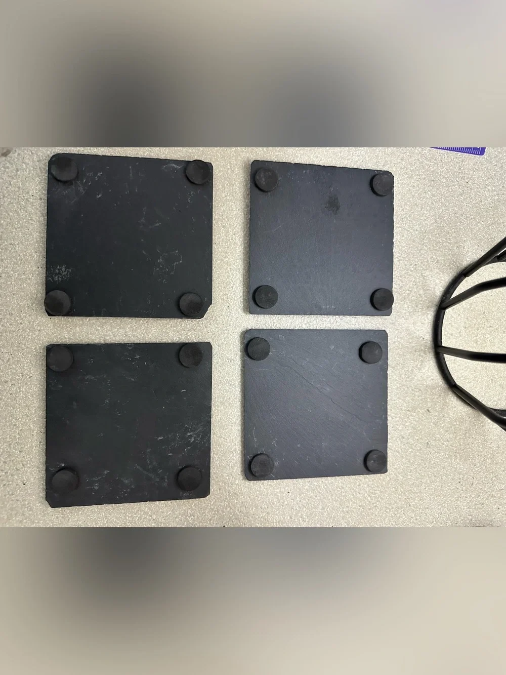Set of 4 Natural Black Slate Square Drink Coasters with Chipped Edges